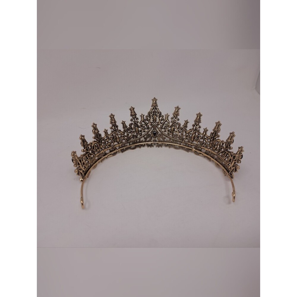 Vintage Women's Crown Costume Jewelry Rhinestone Metal Victorian Royal Black - Picture 10 of 13